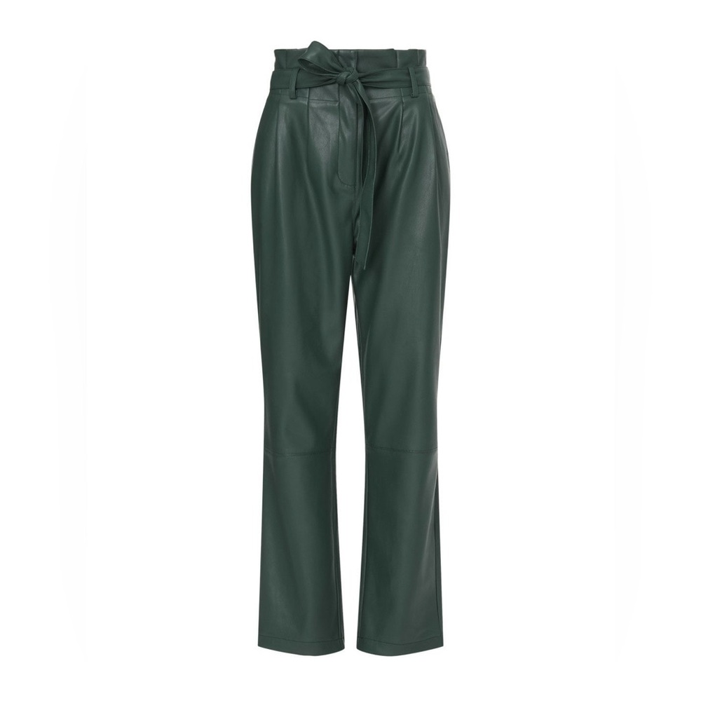 Love Whit Faux Leather Paperbag Pants Green Ankle Size 10